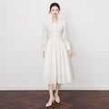 Elegant Long-Sleeved Women's Solid Color Button Fashion Summer Dress Simple Commuting A-Line Casual White Robe Lapel