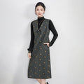French Style Sleeveless Short Dress Autumn Winter Bright Sequin Flower Waist Slimming Women's Fashion Vintage Knitted Dress
