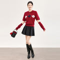 Soft Cozy Retro Color Block Diamond Pattern round Neck Knitted Sweater Women Summer Slim Fit Overhead Shirt V-Neck Short Sleeve