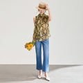 Lightweight Floral Print Chiffon Slim Fit Shirt with Scarf Summer Elegant Vest Top Sleeveless Patchwork French Style Casual