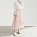 Early Spring Acetate Double Layer Tulle Illusory Two-Piece Transparent Straight f Skirt Women High Waist