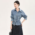 Fashionable Slim Fit Elegant Social Denim Shirts and Blouses for Women's Outwear Denim Top Woman Clothes