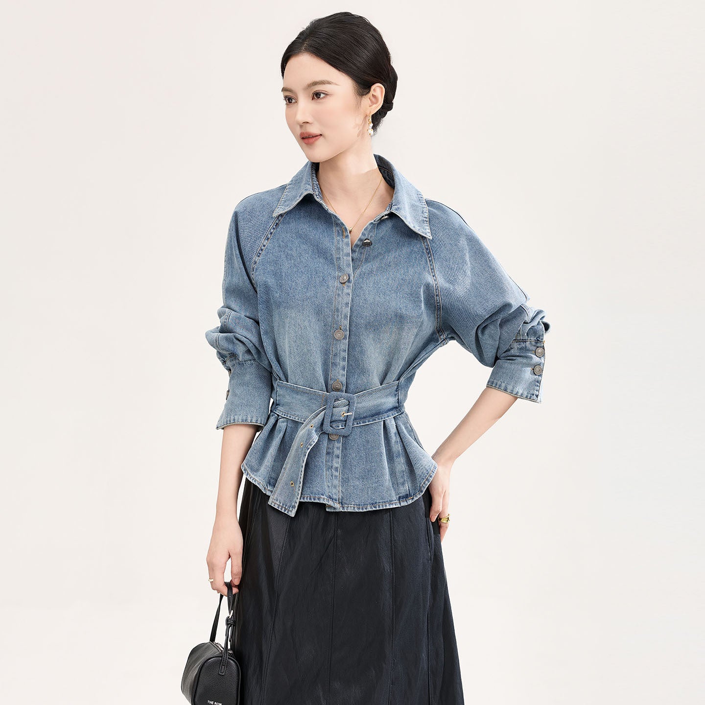 Fashionable Slim Fit Elegant Social Denim Shirts and Blouses for Women's Outwear Denim Top Woman Clothes
