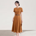 Elegant Style Commute Friendly Slimming Midi Dress Short Sleeve A-Line Cotton Blend Women's Fashion Summer Dress