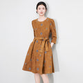 Elegant Embroidered Suede Mini Dress Slimming Waist Vintage Style Age-Defying Long Sleeve round Neck A- Line Skirt Dress