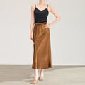 Spring Summer Solid Color Satin Long Skirt For Women High Waist Lace-Up Fashion Elegant Faldas