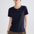 Summer Women's Pima Cotton T-Shirt | Cooling 80s Double Mercerized Wide U-Neck Top | Silky Breathable Elegant Casual Blouse