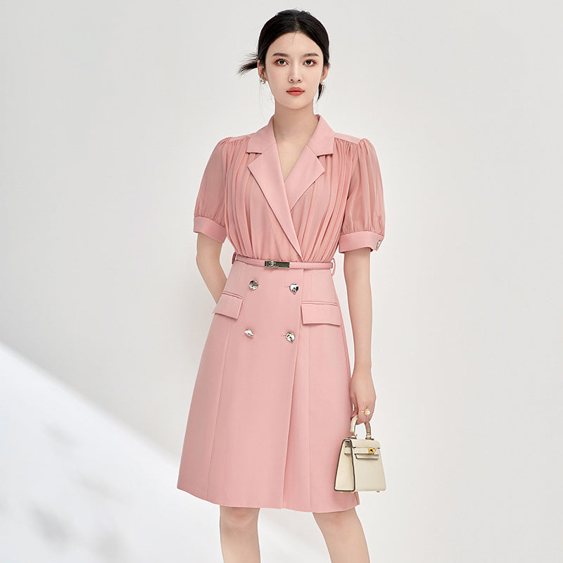 French Style Dress Women's New Summer Formal Occasion Gentle Pear Body Shape Pink Suit Skirt