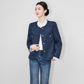 Short Sequin Knitwear Women's Commuter Style Luxury Light Weight Polyester Fabric round Neck Long Sleeve Elegant French Lady