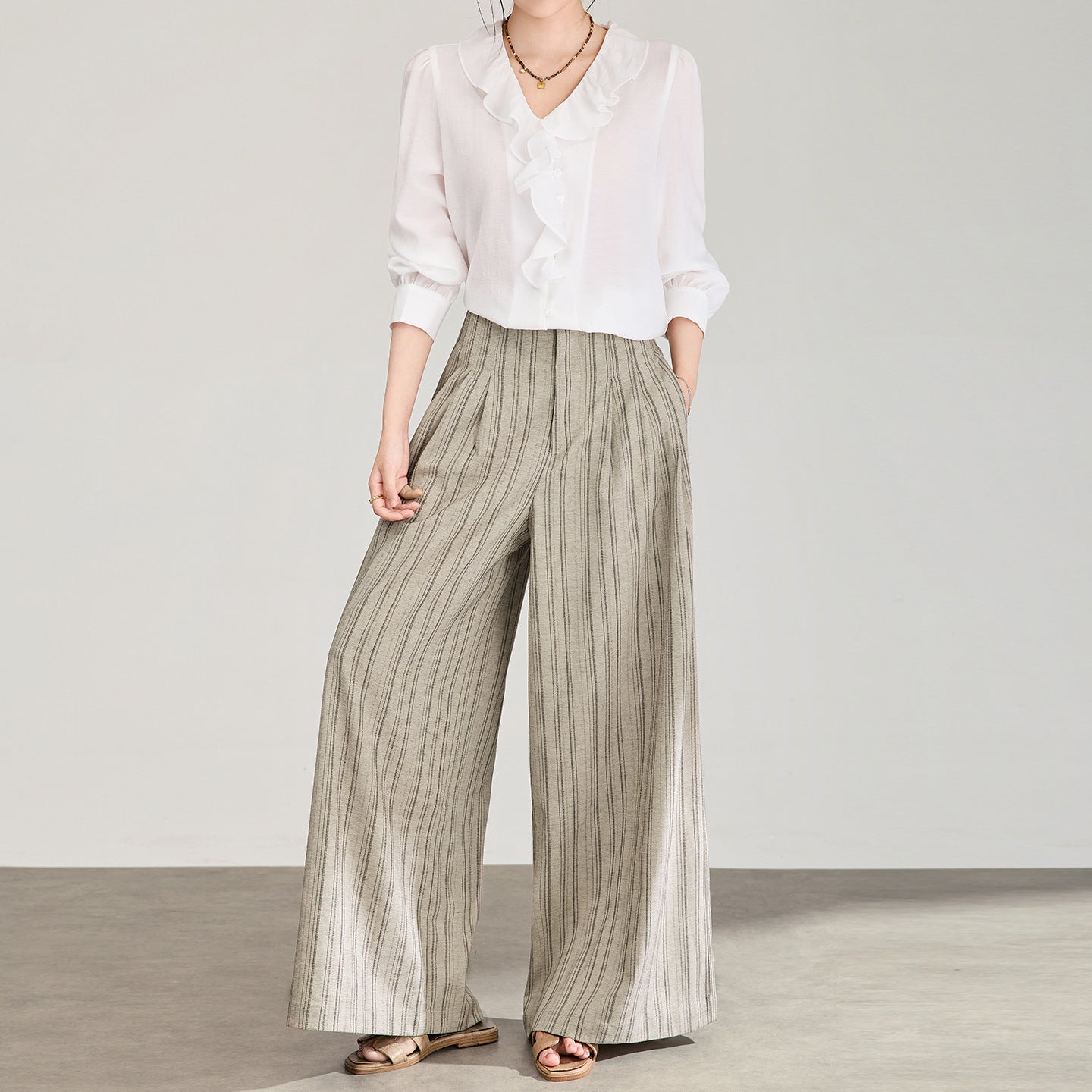 Straight Leg Wide Leg Pants Vertical Stripe Texture mat Casual Commute Slimming Women's Trousers