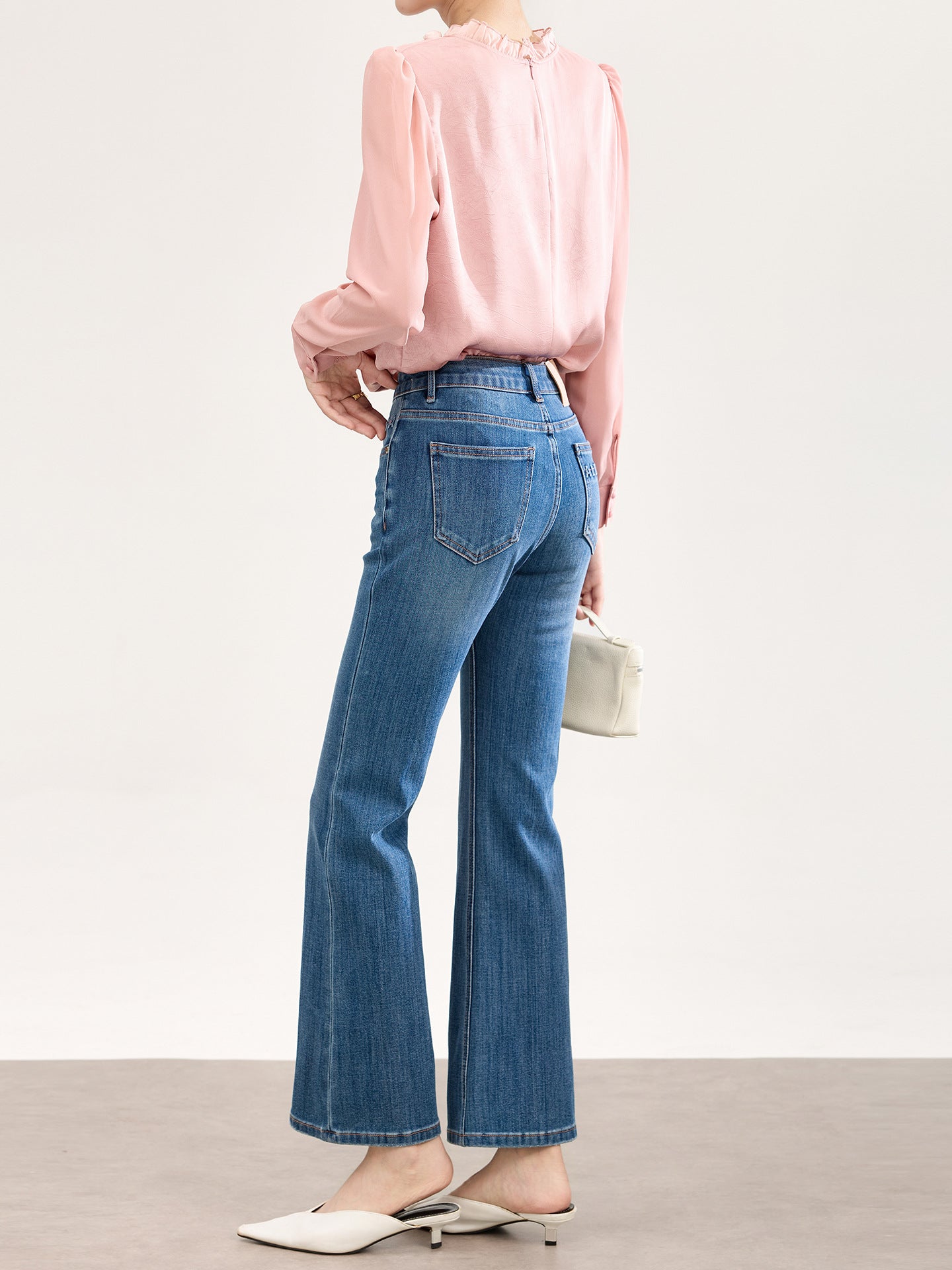 Women Denim Casual Jeans Autumn New Lycra Stretch Mid Waist Cotton Flares Pants