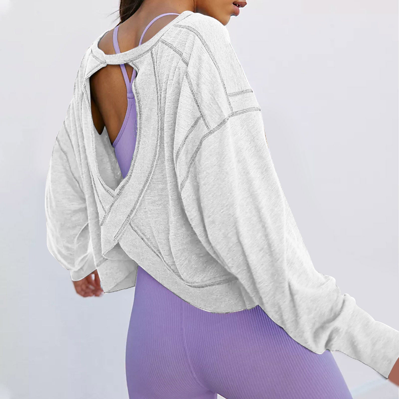 Women's T-shirt Spring Summer O-Neck Loose Long-sleeved Backless Hollow Out Personality Casual Tshirt Sports Tops