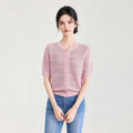 Knitted Short Sleeve Cardigan Women's Pure Color Twist Flower Single Button Summer New Gentle Style Regular Fit Commute