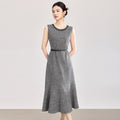 French Elegant Temperament Socialite Bead Crew Neck Sleeveless High Waist Belt Slim Fit Fishtail Long Dress Women