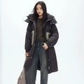 Winter Length Down Jacket for Women New Winter 2025 Contrasting Color Splicing Hooded Casual Fashion Thick Warm Down Coat Female