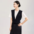 Women's Knitted Short Sleeve Top Color Block Fake Two-Piece Style Regular Length Button Closure