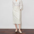 French Fashion Temperament Socialite Hip-wrapped Skirts Heavy Industry Sequins High Waist Slim Split White Skirt Women Summer