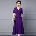 Elegant Purple Dress Summer New Arrival High-End Thin Manga Two-Piece Illusion Ruched Waist-Fitted Long Skirt