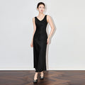 Summer Elegant Commuter Long Dress V-neck Crack Tassel Floral Embroidery Acetate Satin Slim Fit Vest Dress High Waist Midi Skirt
