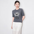 New Summer Knitted round Neck Short Sleeve T-Shirt Loose Fit Women's Wool Blend Printed Comfortable Overhead Top