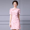 Slimming Young Chinese Style Qipao Dress Floral Print Short Skirt High Waist Short Sleeve Stand Collar Midi Dress for Women