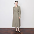 French Long-sleeve Shirt Dress for Women 2026 Autumn New A-line Office Lady Solid Midi Dresses Vestidos