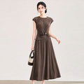 Women Waist Button Skirt Set Summer Top A-Line Skirt Loose Slim Elegant Commuter Two-piece Outfit