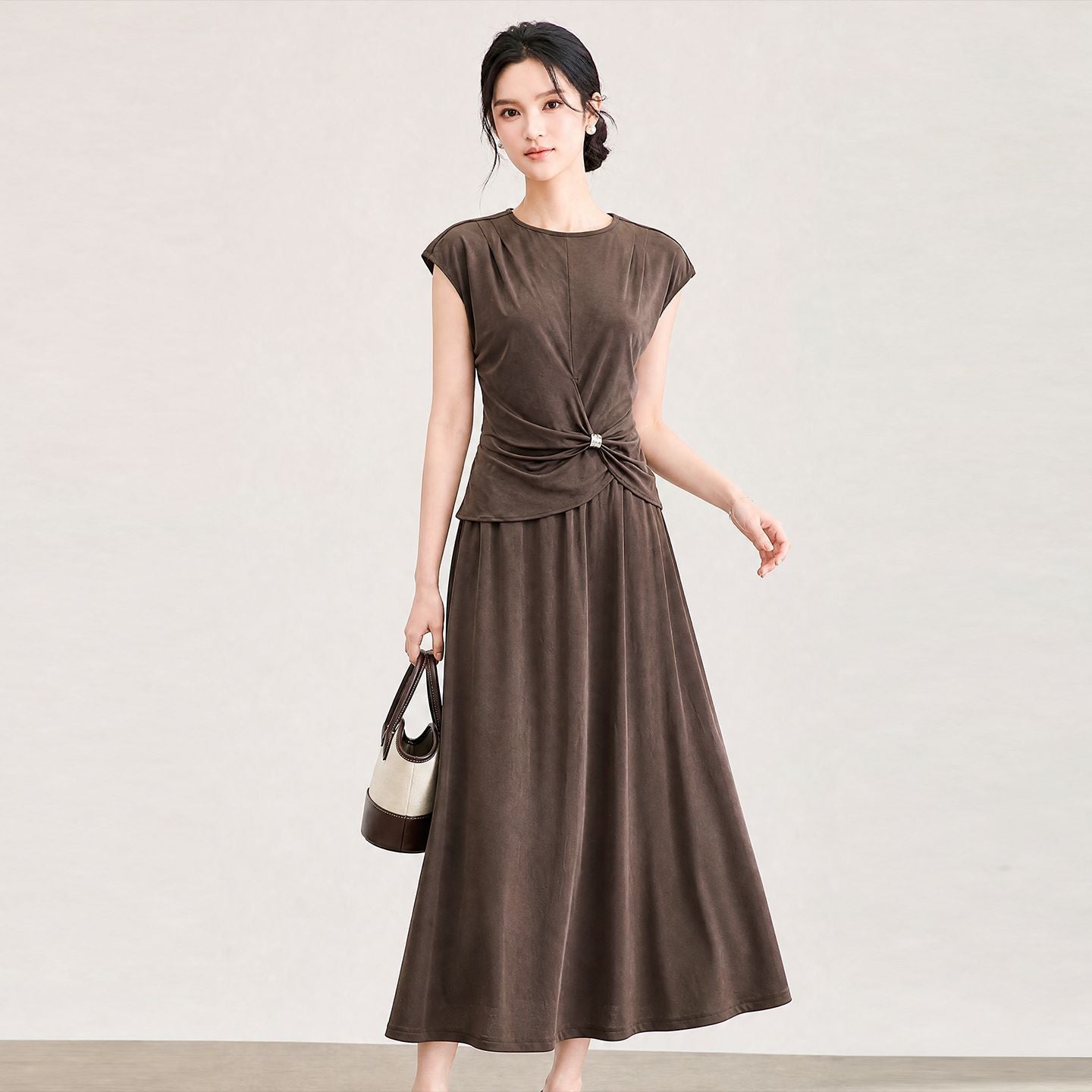 Women Waist Button Skirt Set Summer Top A-Line Skirt Loose Slim Elegant Commuter Two-piece Outfit