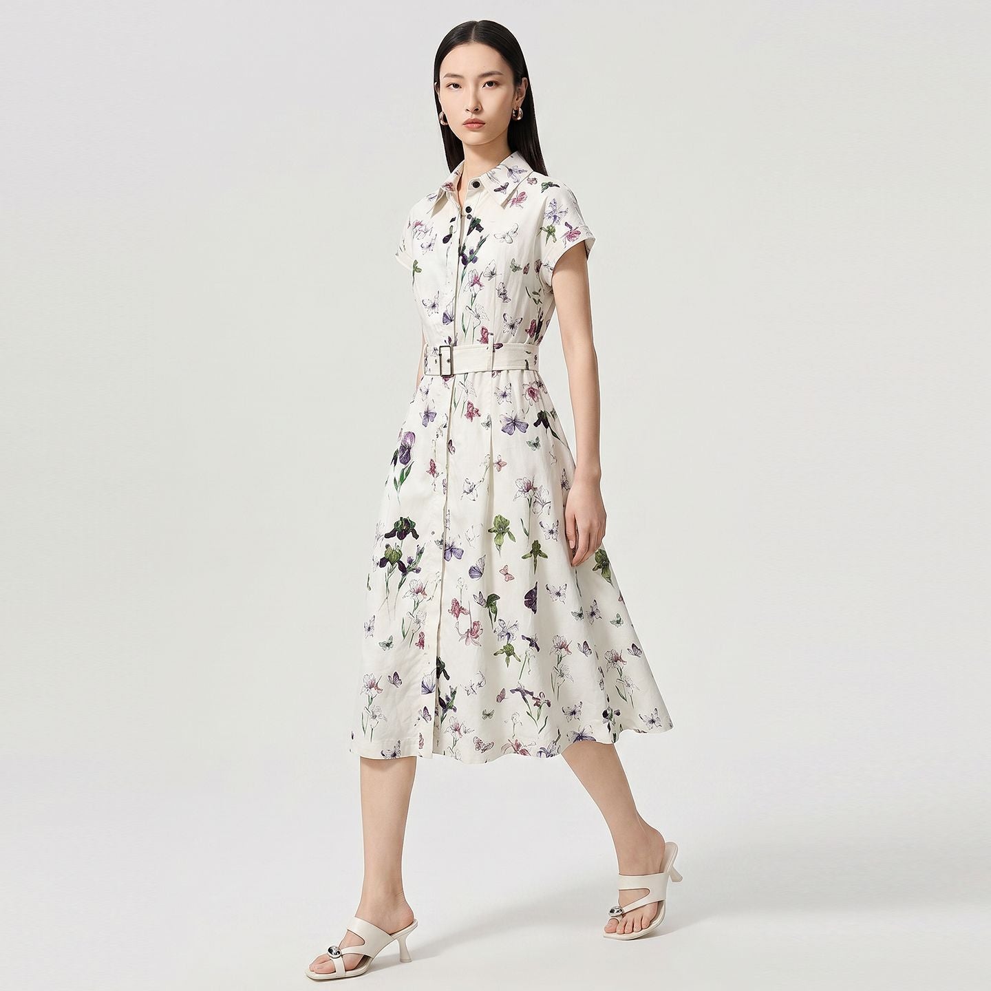 Early Spring Fashionable Pure Cotton Butterfly Print Maxi Dress Sleeveless Midi Skirt Shirt Dress Elegant Commute Style