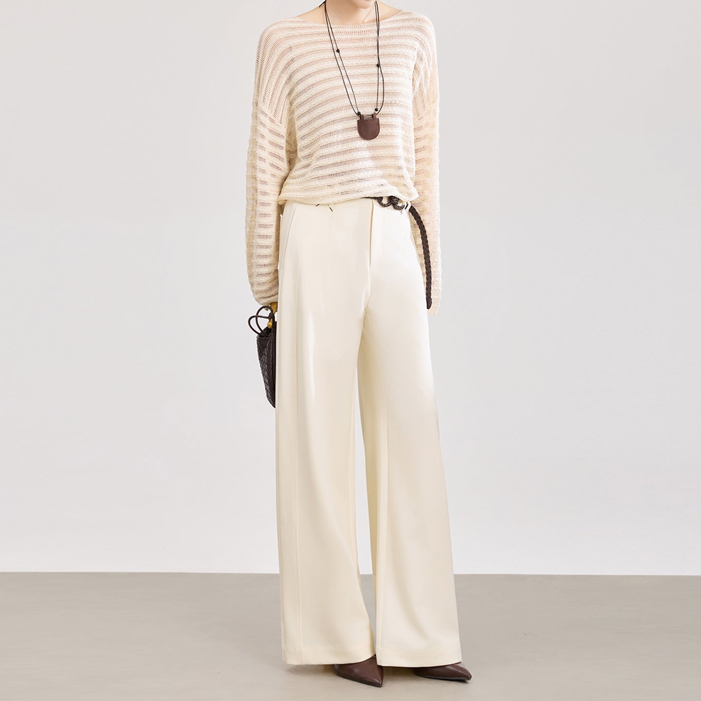 Autumn Winter Women's High Waist Wide Leg Pants Loose Fit Solid Color Cashmere Casual Fashionable Versatile Long Trousers
