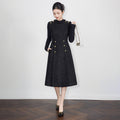 Women Thickened Tweed Gold Carving Button Vest Dress Elegant Style City Commute Suitable Dress