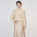Chinese Style Jacquard Chiffon Blouses Shirt for Women Spring Autumn Elegant Stand Collar Long Sleeve Top