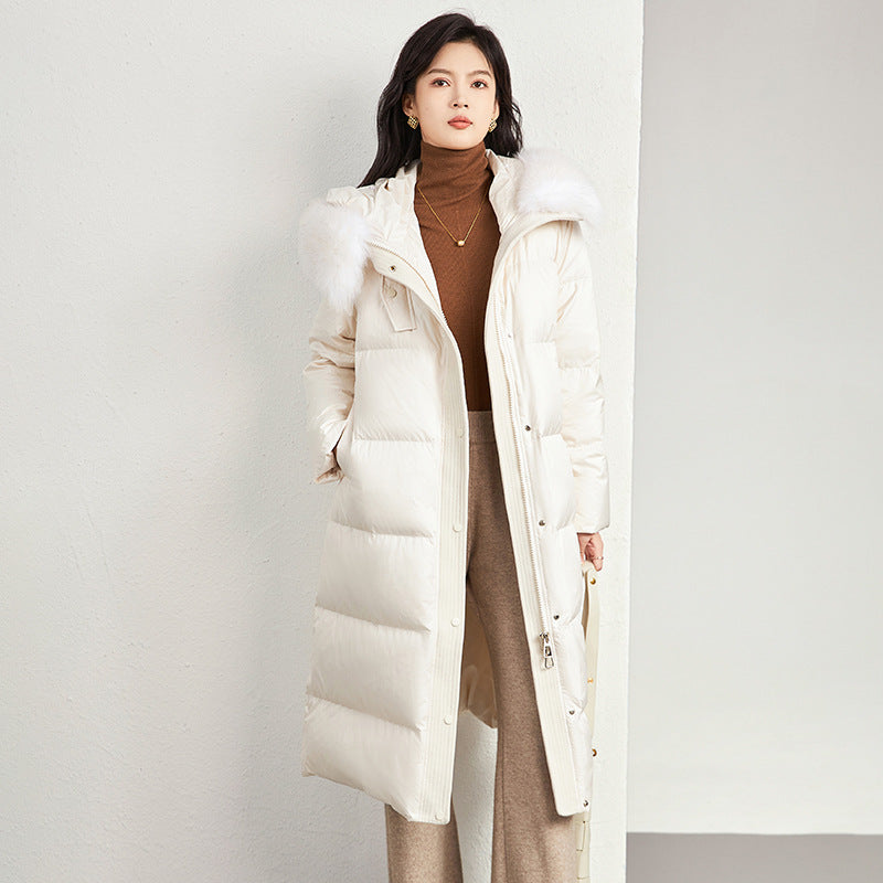 New Women's Clothing Thickened Long Style Over the Knee Big Fur Collar Hooded Cotton Jacket Down Cotton Jacket Cot