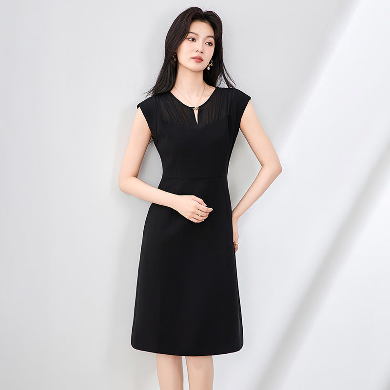 New Summer O-Neck Elegant Office Lady Dresses for Woman Fashion Solid Slim Dress Sleeveless Knee Length Party Dress
