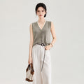 Casual Loose Sleeveless Knitted Top Women's Summer Fashion Color Block V-Neck Princess Sleeve Open Cardigan