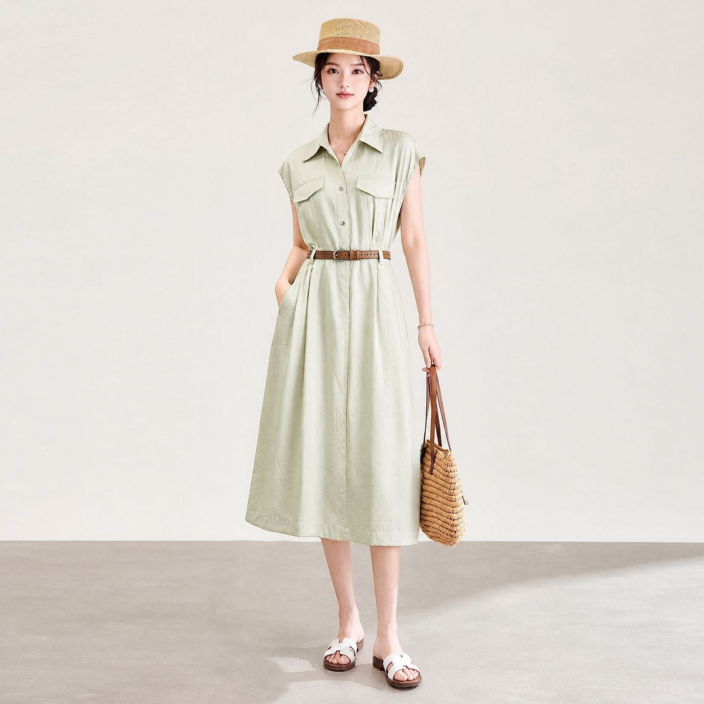 Casual Wrap Dress Slimming A-Line Summer Skin-Friendly Long Skirt with Pocket In-Style Commuter Versatile Classy.