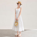 Elegant French Style Square Collar Embroidered Slimming Dress Heavy Embroidery Waist Cinching Long Skirt Street Style Trendy