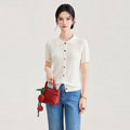 Elegant Purple Collared Short Sleeve Knitwear Women's Slim Fit Summer New Style Gentle Versatile Slimming Top Casual Style