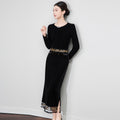 Autumn And Winter Velvet Dress With Tassel Splicing Nail Bead Elegant Slimming Women Fashion Dress