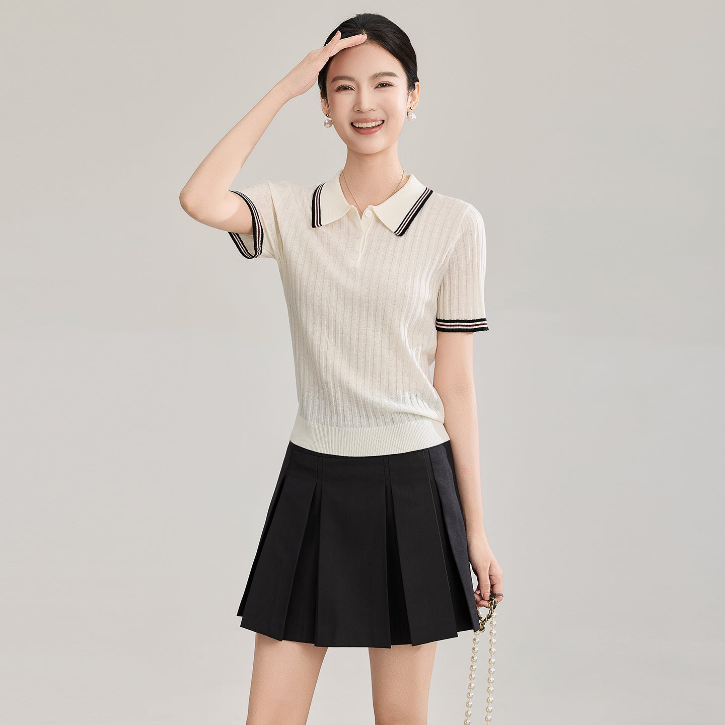 Spring New Sle Women's Slim Fit Knitted Sweater ort Sve Turn-down Collar Twist Flower College Sle Top Polyester Fiber