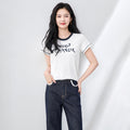 Summer Women's Contrast-Stitch Round Neck Knit Tee - Breathable Cotton Blend for Casual Chic Style