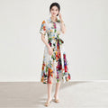 Summer Gorgeous Flower Maxi Dress Shirt Women's Turn Down Neck Short Sleeve Floral Print Long Party Vestidos Lady