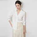 Fashion Women Shirt Long Sleeved Loose Casual New Design V-neck Lace Border Female Blouses White Spring Summer