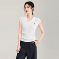 French Style Knitted Short Sleeve Polo Shirt Casual Turn-down Collar White T-shirt Women's Top Comfortable Breathable