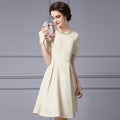 Elegant Countess Style Dress White Bubble Sleeve High Waist A- Line Summer New Arrival Heavy Embellished by Rhinestones