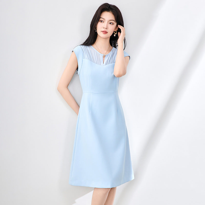 New Summer O-Neck Elegant Office Lady Dresses for Woman Fashion Solid Slim Dress Sleeveless Knee Length Party Dress