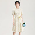 Dress Short Sleeve Summer Style Ladylike Ageless Midi Skirt A-Line Silhouette High Waist Design
