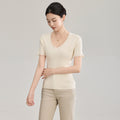French Style Slim Fit Short Sleeve Knitted Sweater Double Curved Yarn Dense Weave Light And Transparent Women's Summer Fashion
