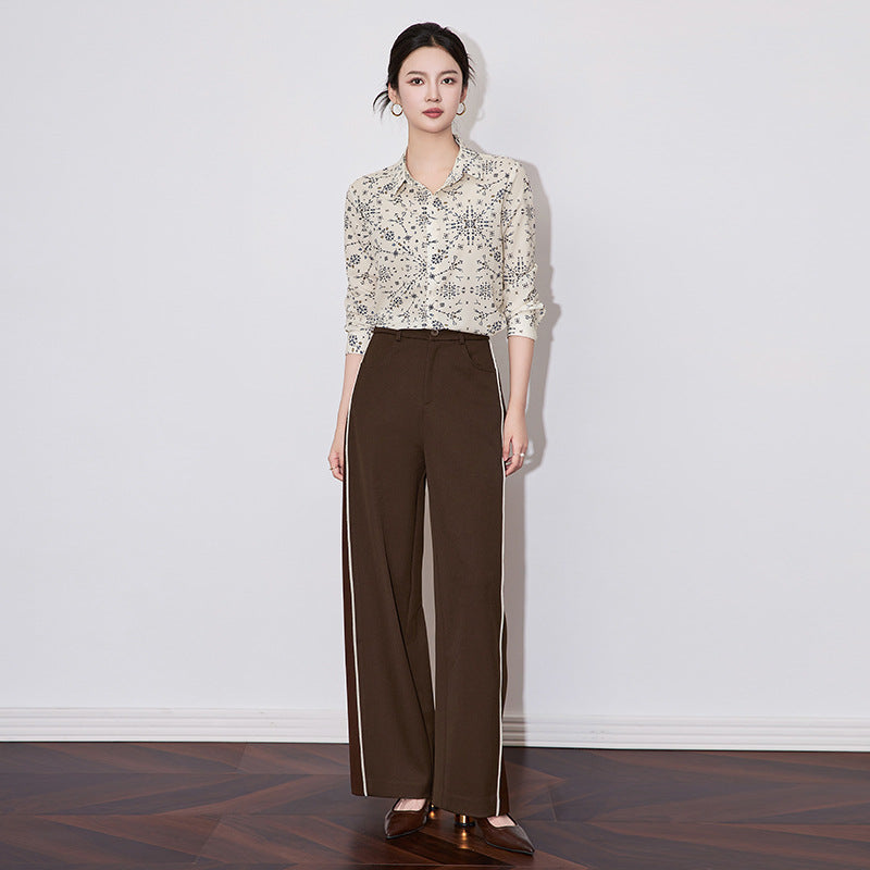 Elegant Floral Print Silk Long Sleeve Shirt Turn-down Collar Commute Versatile Personality Top Spring Autumn New Style