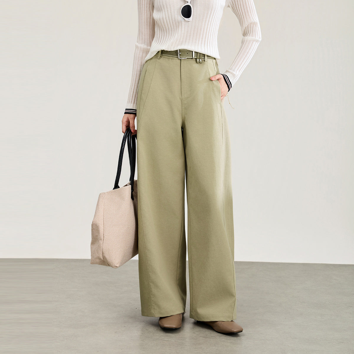 Khaki Fashion High Waist Wide Leg Pants Autumn New Style Korean Version Youthful Casual Loose Slimming Long Trousers